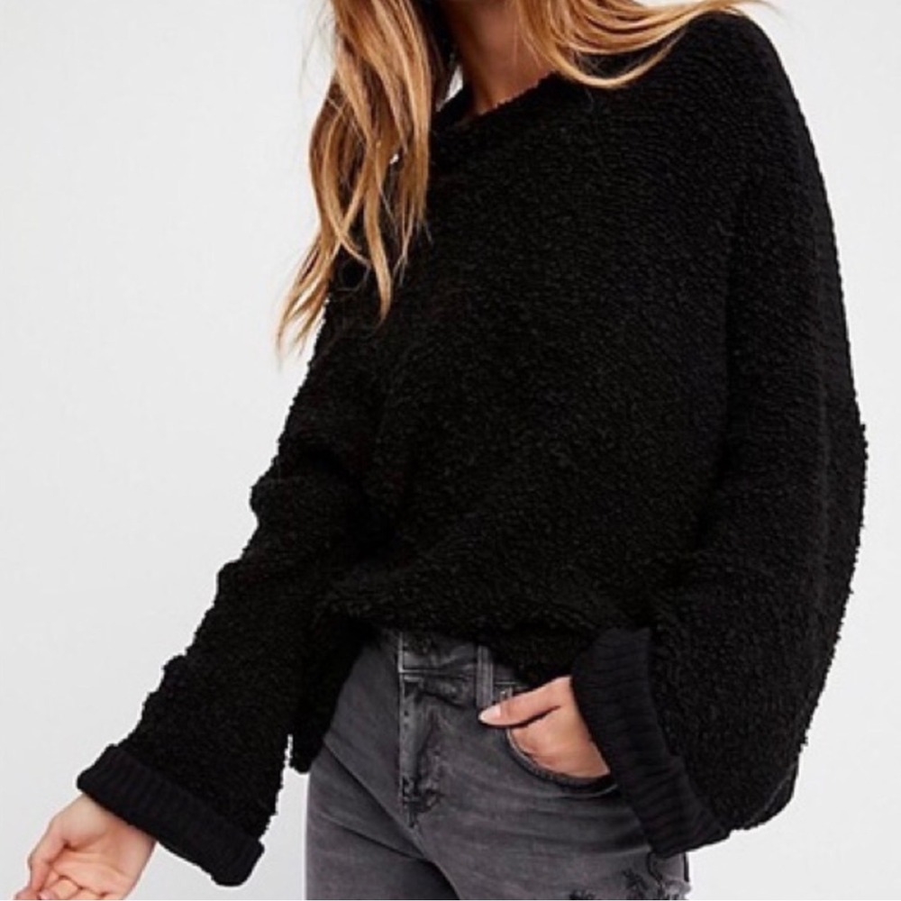 Free People "Cuddle Up" pullover Black Mock Neck‎ Oversized Sweater Soze Small